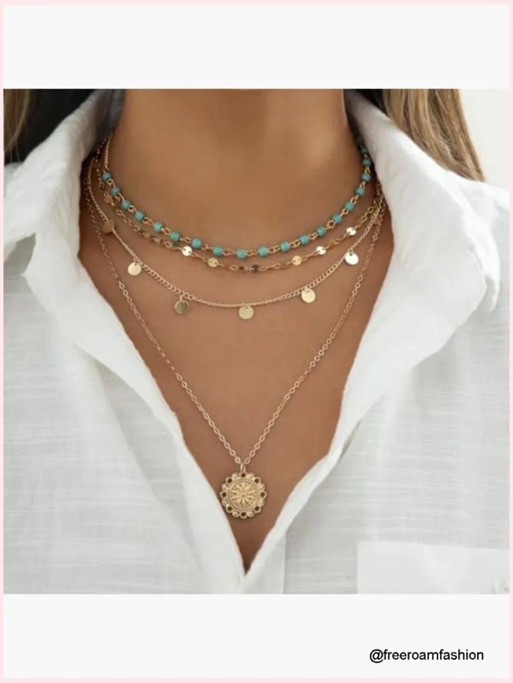 Layered Turquoise Sunflower Pendant Necklace with Extender Chain - Picture 2 of 6